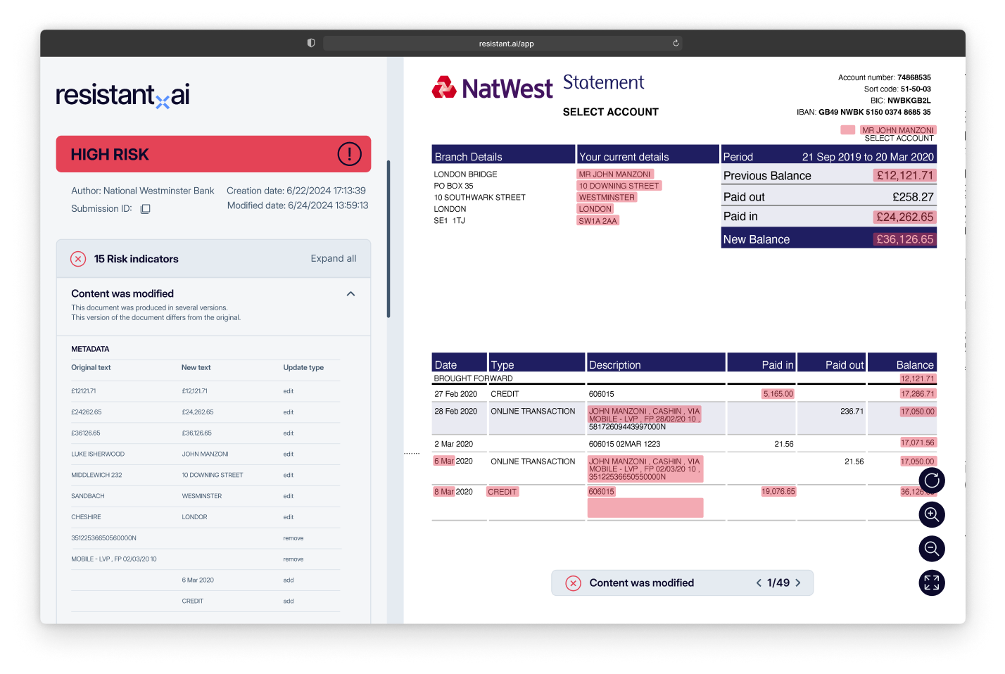 Serial fraud document forgery detection 