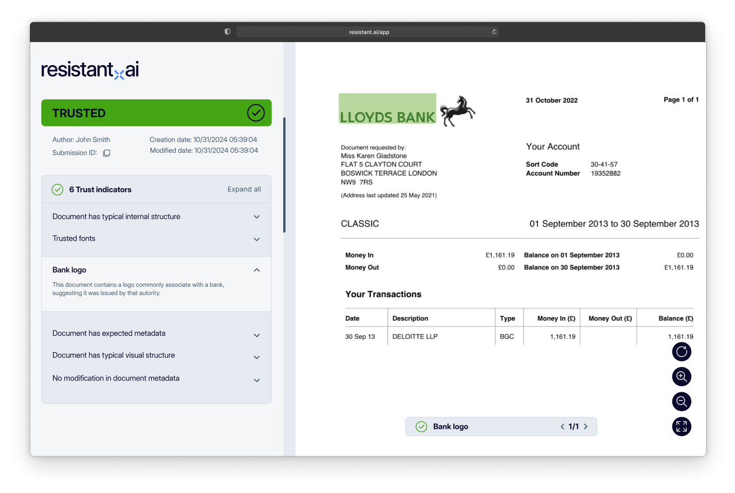 Resistant AI's document check for fraud