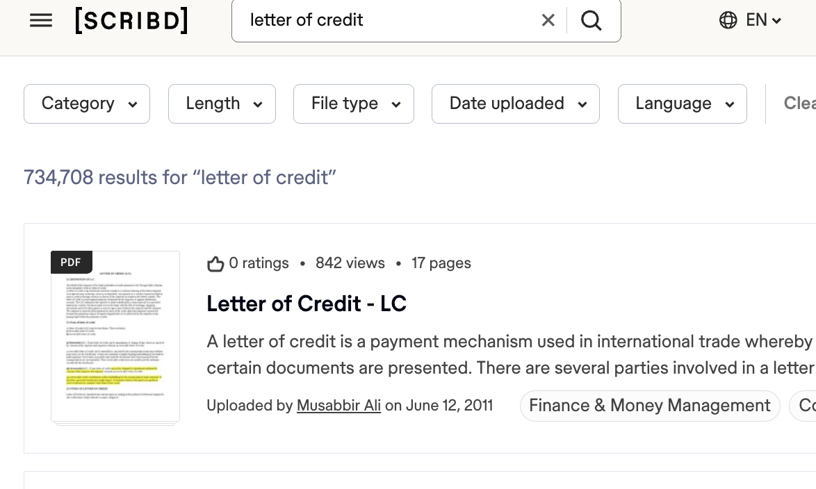 search results for "letters of credit" on scribd.