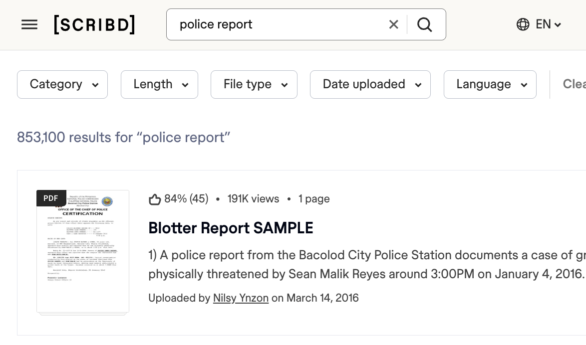 search results for "police report" on scribd
