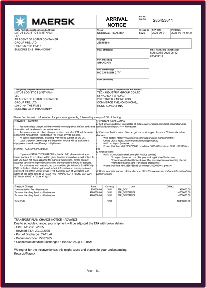 fake bill of lading example
