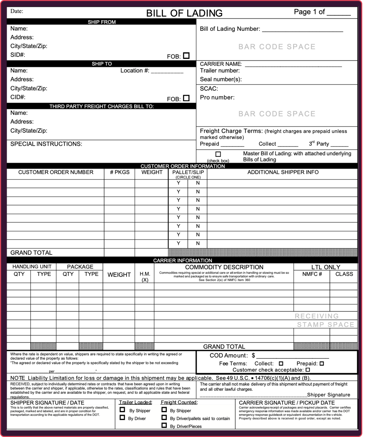 fake bill of lading example