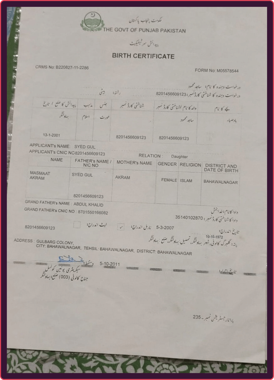 fake birth certificate example