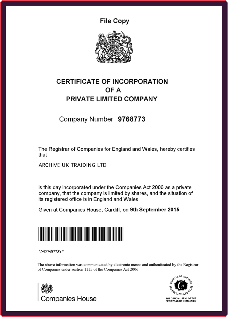 fake certificate of incorporation example