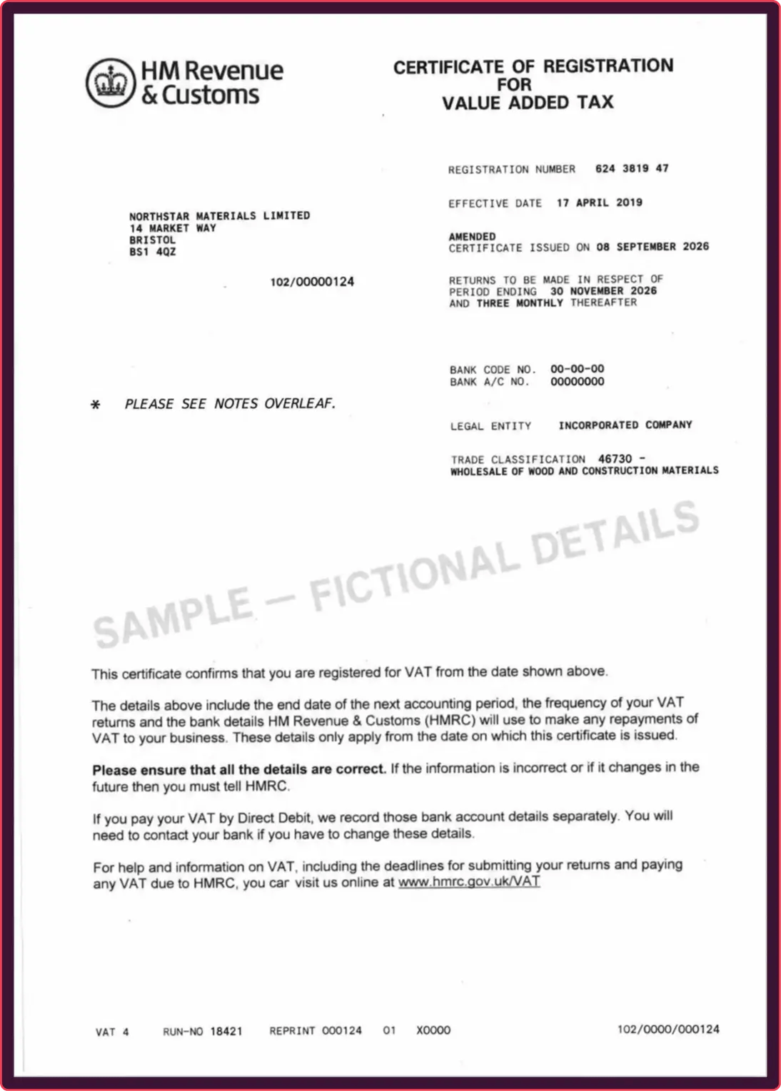 fake VAT registration certificate example