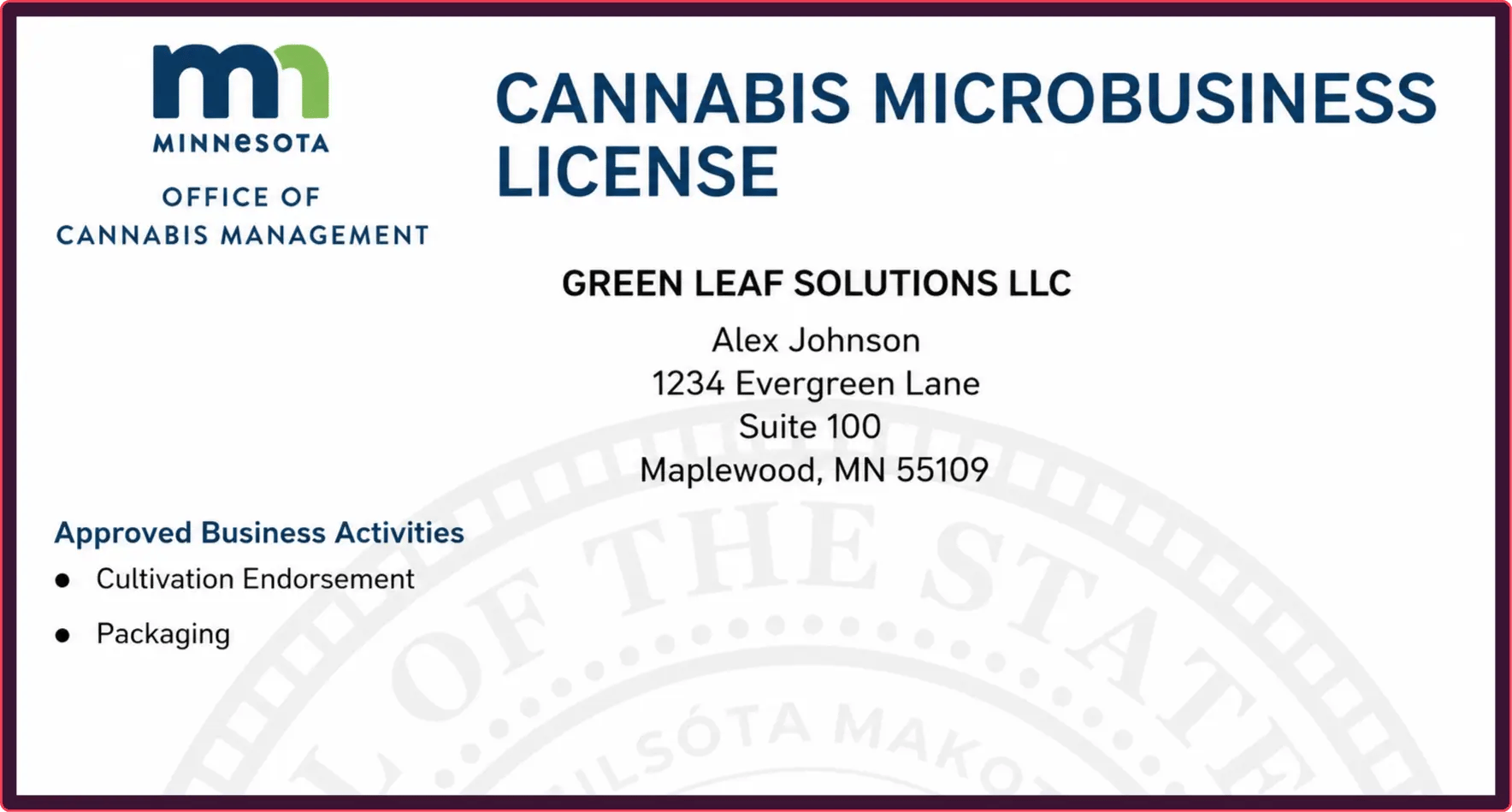 fake mn business license example