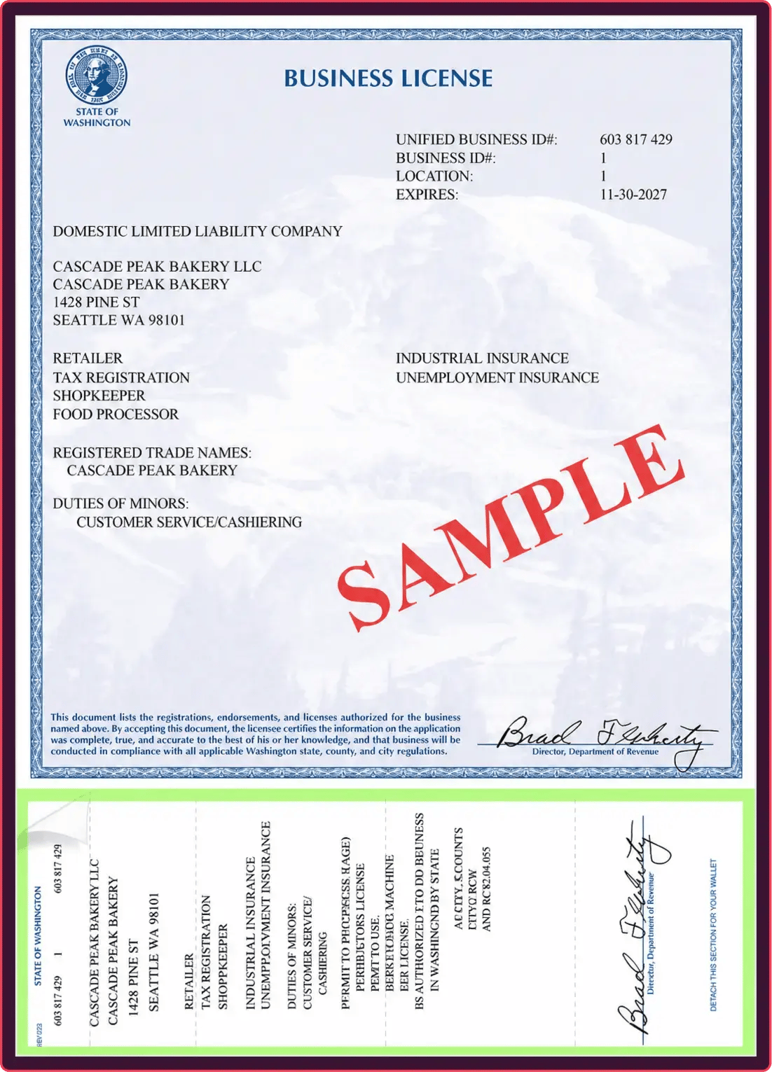 fake washington state business license example