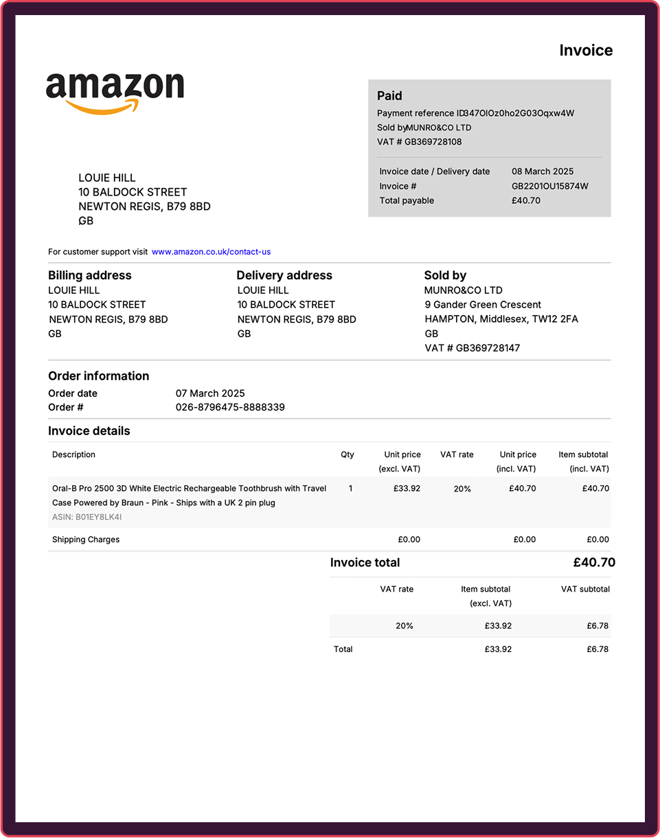 fake invoice example