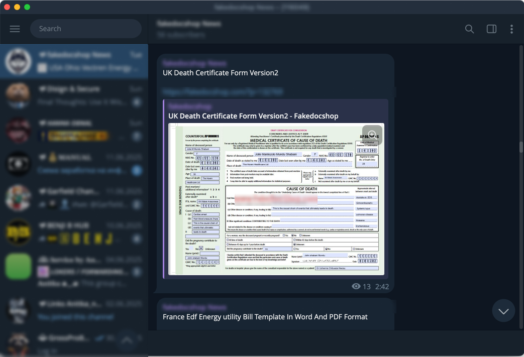 An illegal template farm found on telegram