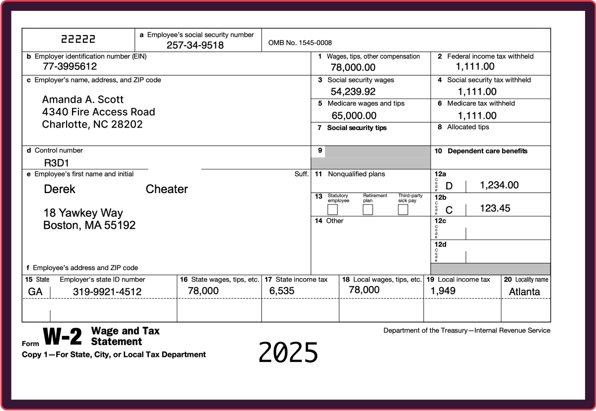 fake w-2 example